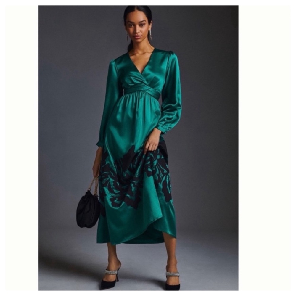NWT Ssle Anthropologie Nikasha Emerald Green Embroidered Appliqué Maxi Dress - Picture 4 of 14